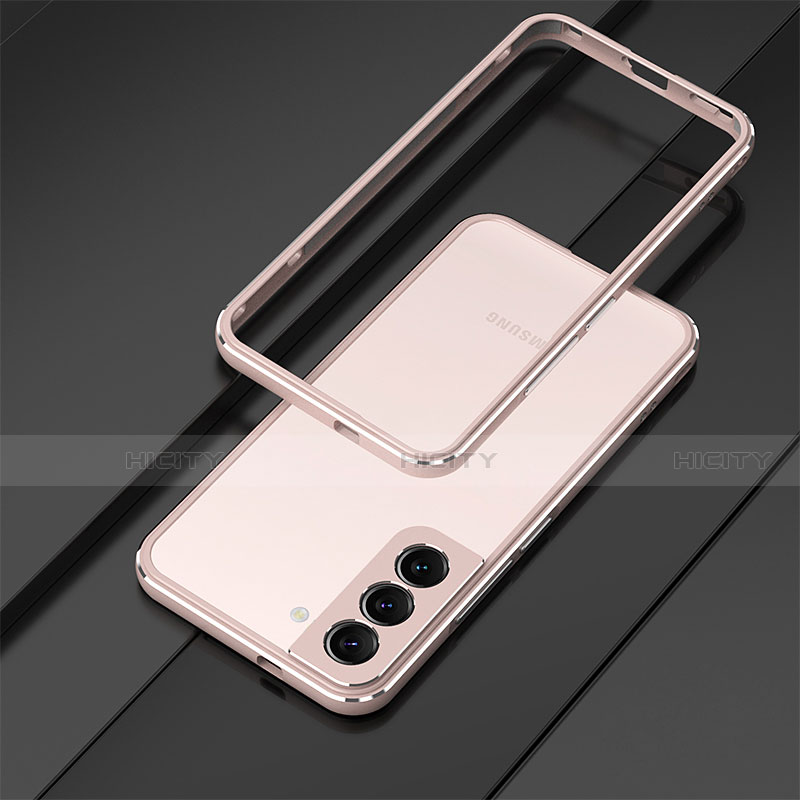 Handyhülle Hülle Luxus Aluminium Metall Rahmen Tasche T01 für Samsung Galaxy S21 5G Rosegold Plus