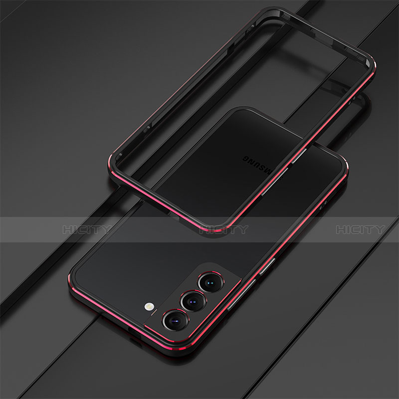 Handyhülle Hülle Luxus Aluminium Metall Rahmen Tasche T01 für Samsung Galaxy S21 5G Rot und Schwarz Plus