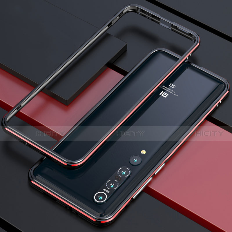 Handyhülle Hülle Luxus Aluminium Metall Rahmen Tasche T01 für Xiaomi Mi 10 Pro Rot und Schwarz Plus