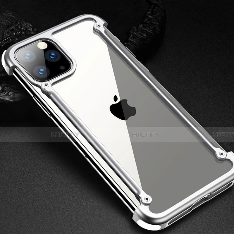 Handyhülle Hülle Luxus Aluminium Metall Rahmen Tasche T02 für Apple iPhone 11 Pro Silber