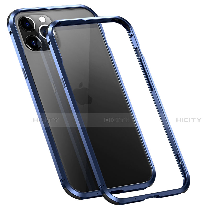 Handyhülle Hülle Luxus Aluminium Metall Rahmen Tasche T02 für Apple iPhone 12 Pro Max Blau