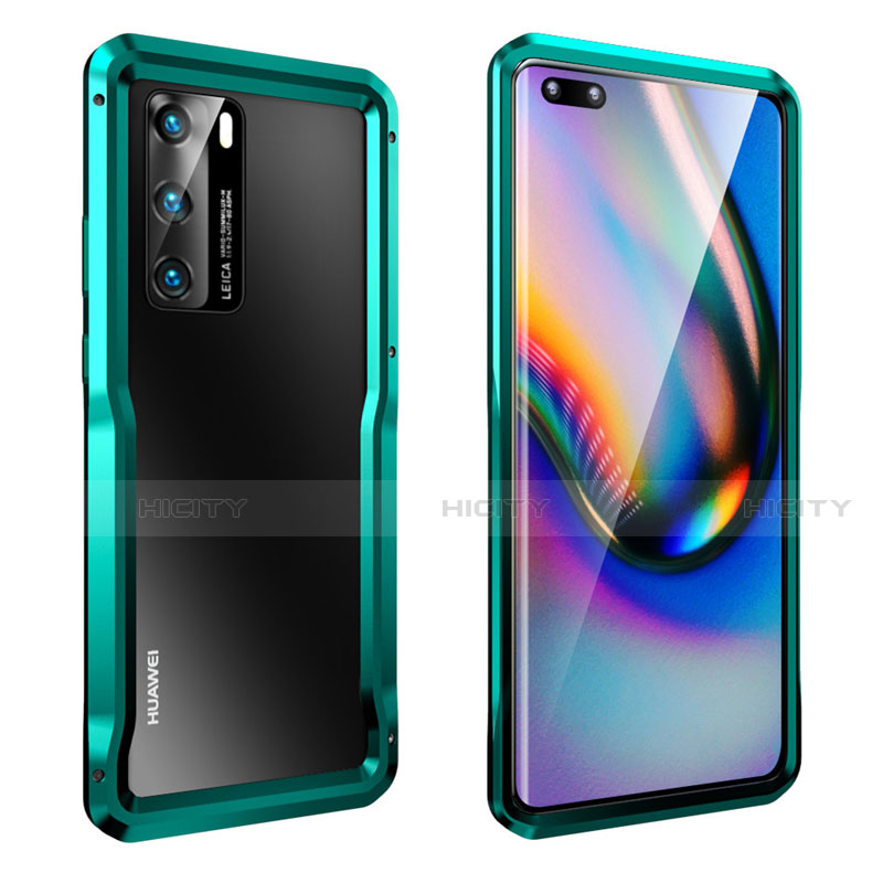 Handyhülle Hülle Luxus Aluminium Metall Rahmen Tasche T02 für Huawei P40 Cyan