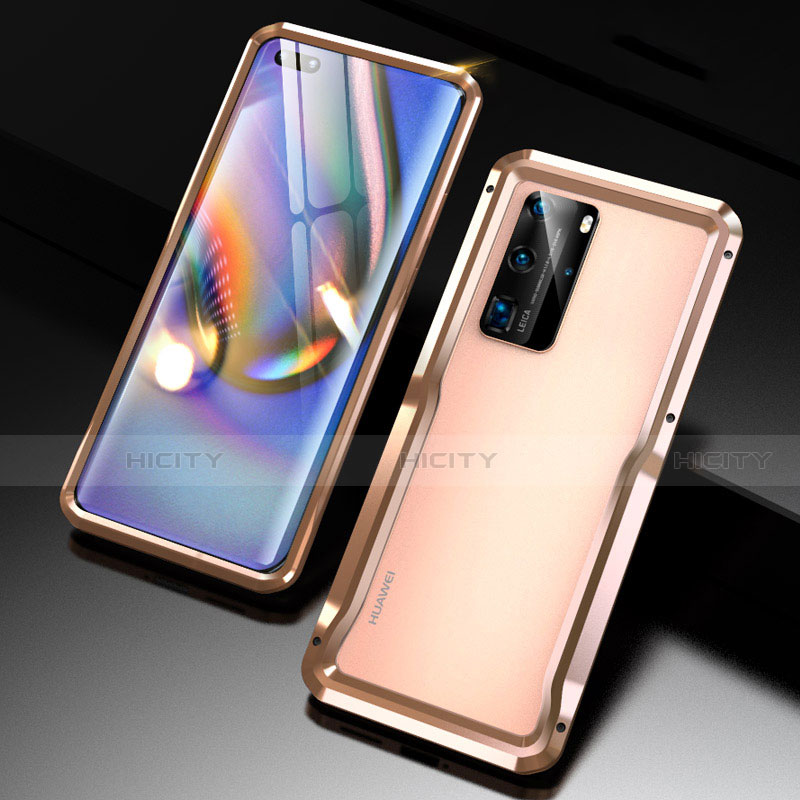 Handyhülle Hülle Luxus Aluminium Metall Rahmen Tasche T02 für Huawei P40 Pro Gold