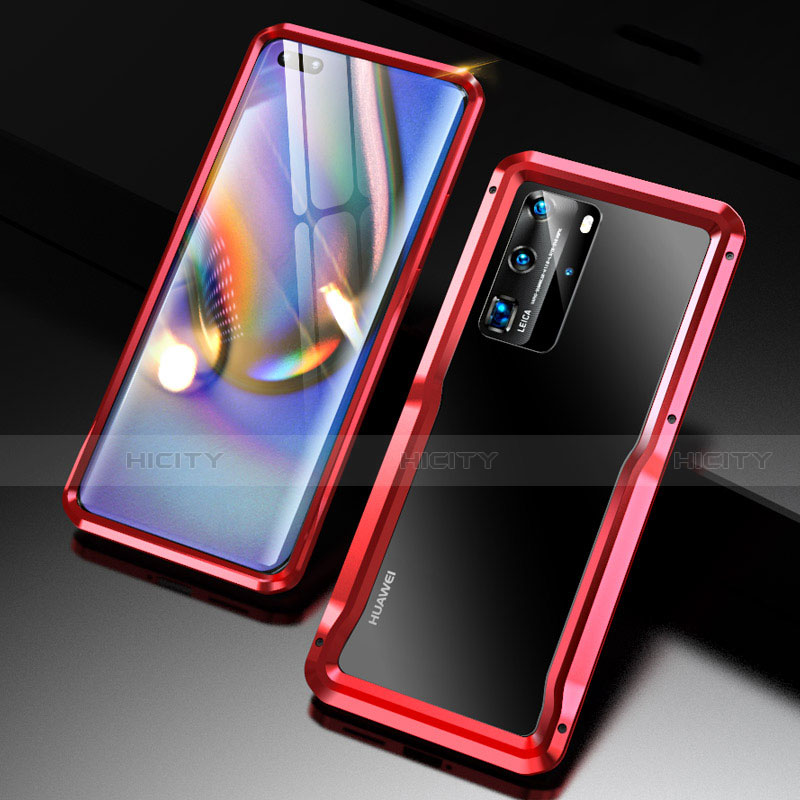 Handyhülle Hülle Luxus Aluminium Metall Rahmen Tasche T02 für Huawei P40 Pro Rot