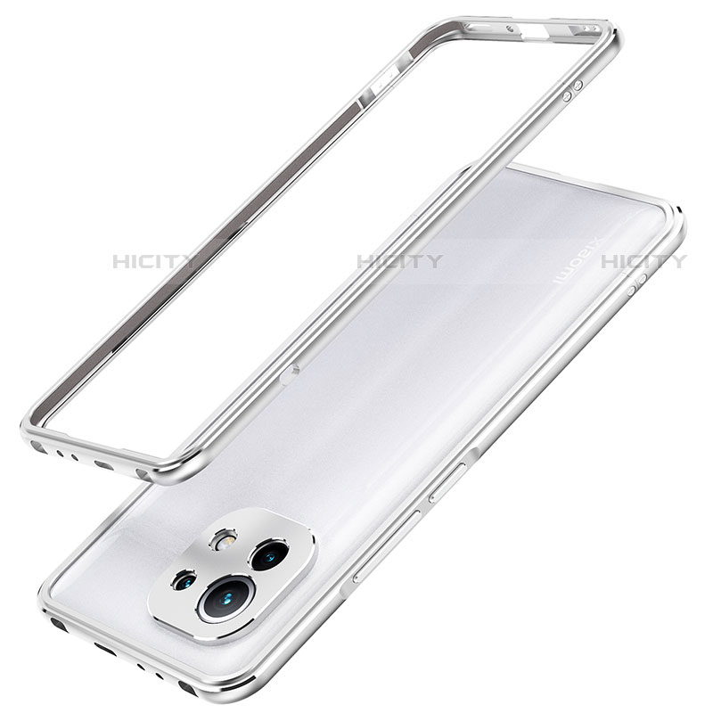 Handyhülle Hülle Luxus Aluminium Metall Rahmen Tasche T02 für Xiaomi Mi 11 Lite 4G Silber