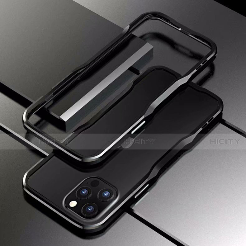 Handyhülle Hülle Luxus Aluminium Metall Rahmen Tasche T03 für Apple iPhone 12 Pro Max Schwarz Plus