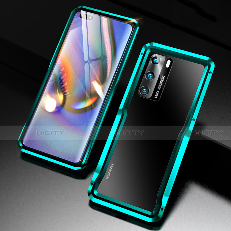 Handyhülle Hülle Luxus Aluminium Metall Rahmen Tasche T03 für Huawei P40 Cyan