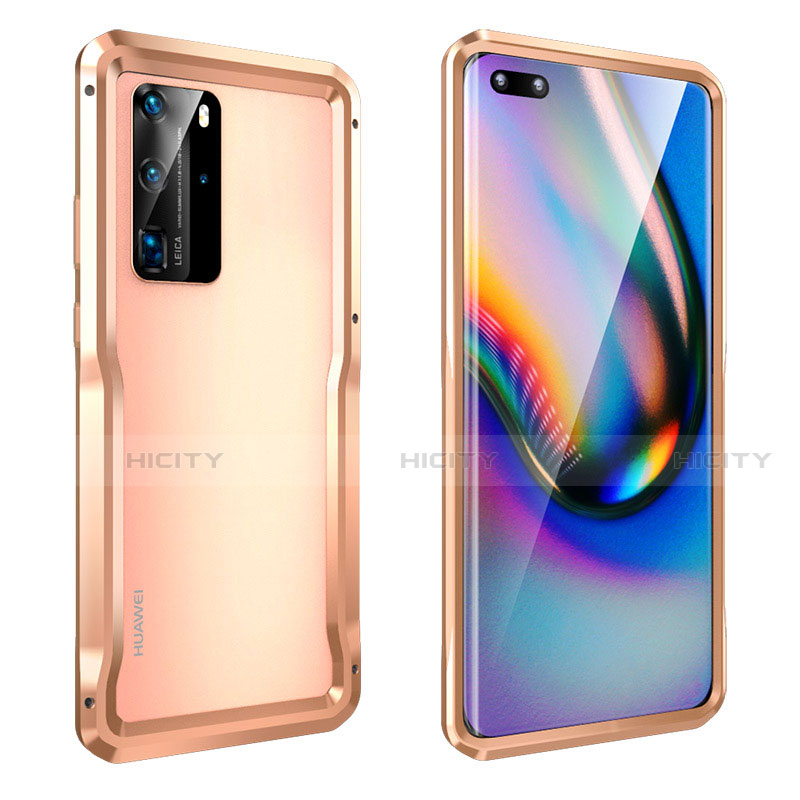 Handyhülle Hülle Luxus Aluminium Metall Rahmen Tasche T03 für Huawei P40 Pro Gold