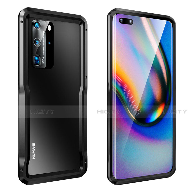 Handyhülle Hülle Luxus Aluminium Metall Rahmen Tasche T03 für Huawei P40 Pro Schwarz