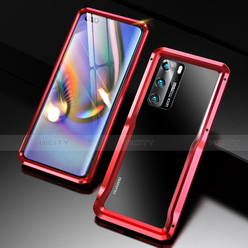 Handyhülle Hülle Luxus Aluminium Metall Rahmen Tasche T03 für Huawei P40 Rot