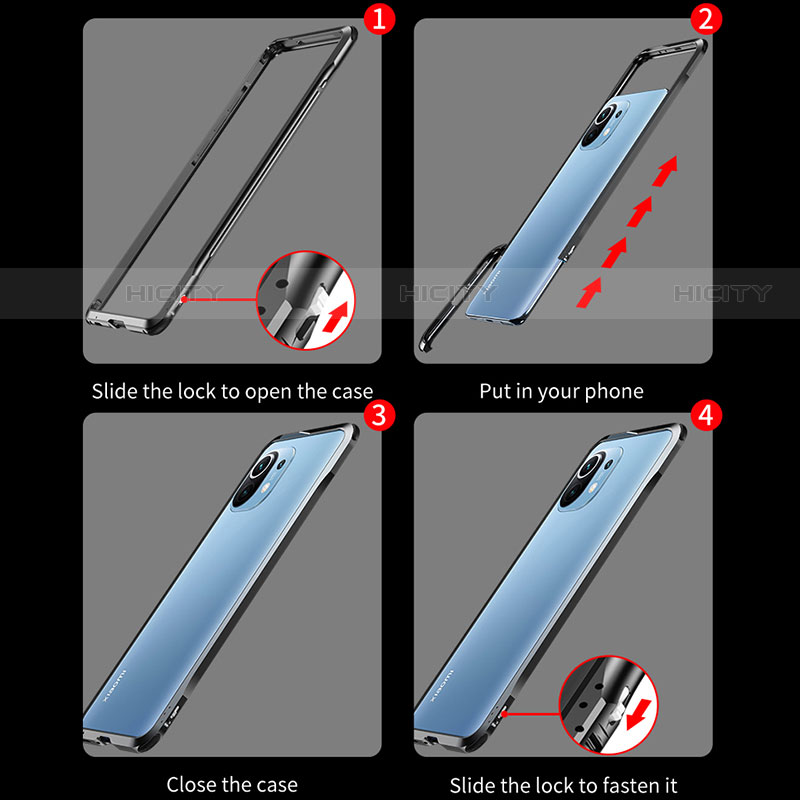Handyhülle Hülle Luxus Aluminium Metall Rahmen Tasche T03 für Xiaomi Mi 11 Lite 5G groß