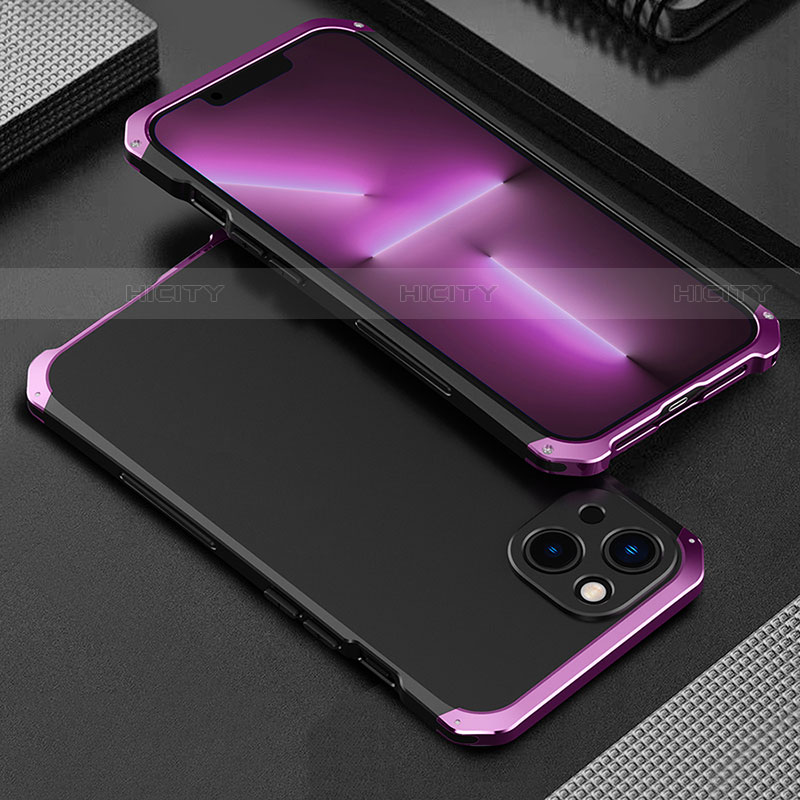 Handyhülle Hülle Luxus Aluminium Metall Tasche 360 Grad Ganzkörper für Apple iPhone 13 Violett