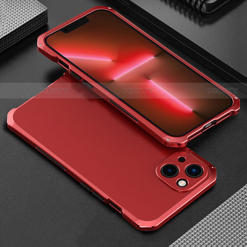 Handyhülle Hülle Luxus Aluminium Metall Tasche 360 Grad Ganzkörper für Apple iPhone 14 Plus Rot