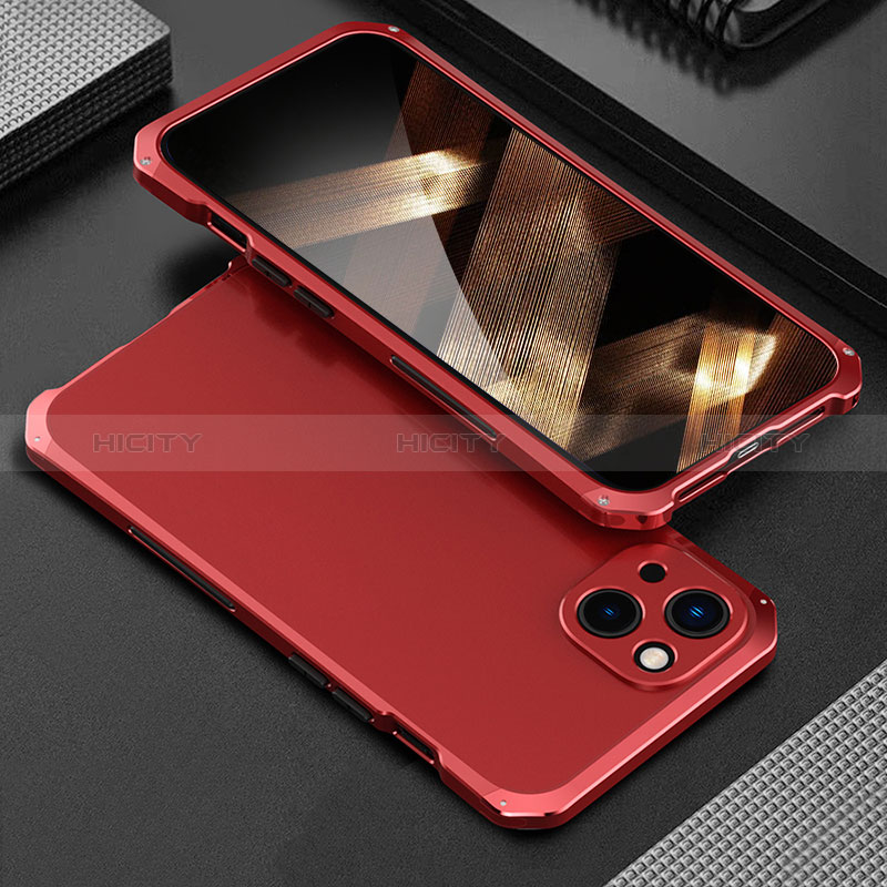 Handyhülle Hülle Luxus Aluminium Metall Tasche 360 Grad Ganzkörper für Apple iPhone 15 Rot