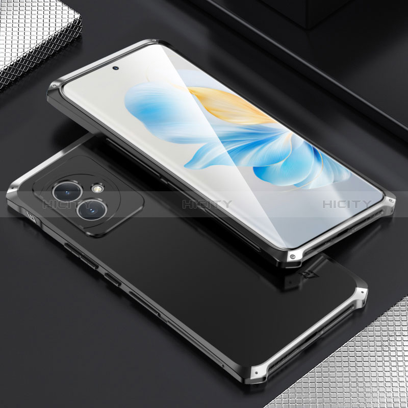 Handyhülle Hülle Luxus Aluminium Metall Tasche 360 Grad Ganzkörper für Huawei Honor 100 5G Silber und Schwarz