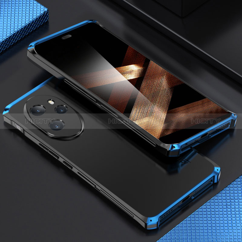 Handyhülle Hülle Luxus Aluminium Metall Tasche 360 Grad Ganzkörper für Huawei Honor 100 Pro 5G Blau und Schwarz