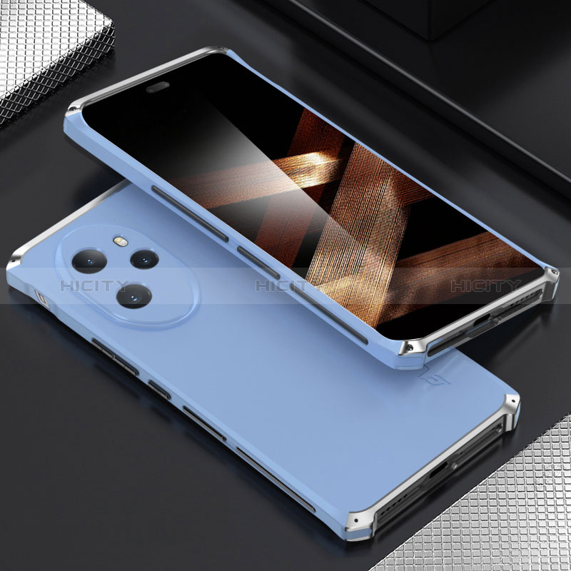 Handyhülle Hülle Luxus Aluminium Metall Tasche 360 Grad Ganzkörper für Huawei Honor 100 Pro 5G Silber und Blau Plus