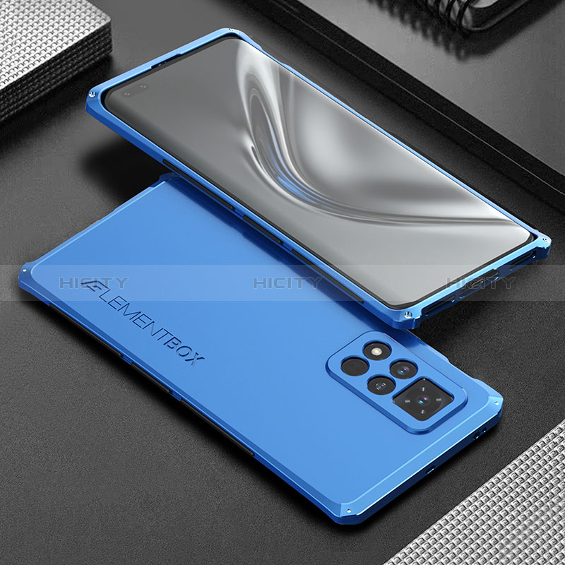 Handyhülle Hülle Luxus Aluminium Metall Tasche 360 Grad Ganzkörper für Huawei Honor V40 5G Blau