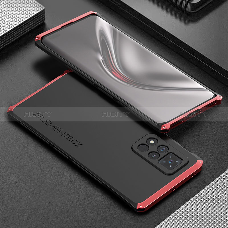 Handyhülle Hülle Luxus Aluminium Metall Tasche 360 Grad Ganzkörper für Huawei Honor V40 5G Rot und Schwarz