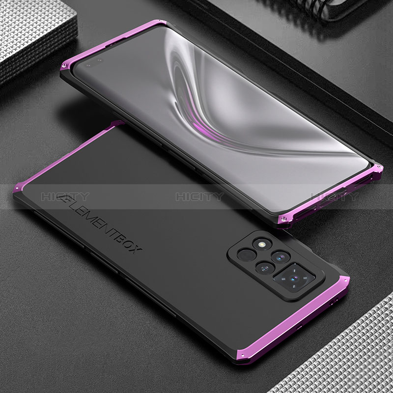 Handyhülle Hülle Luxus Aluminium Metall Tasche 360 Grad Ganzkörper für Huawei Honor V40 5G Violett Plus