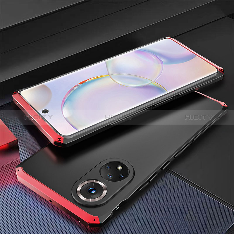 Handyhülle Hülle Luxus Aluminium Metall Tasche 360 Grad Ganzkörper für Huawei Nova 9 Rot und Schwarz