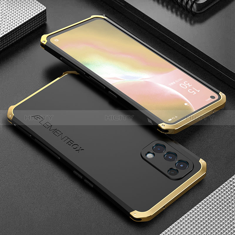 Handyhülle Hülle Luxus Aluminium Metall Tasche 360 Grad Ganzkörper für Oppo K9 5G Gold und Schwarz Plus