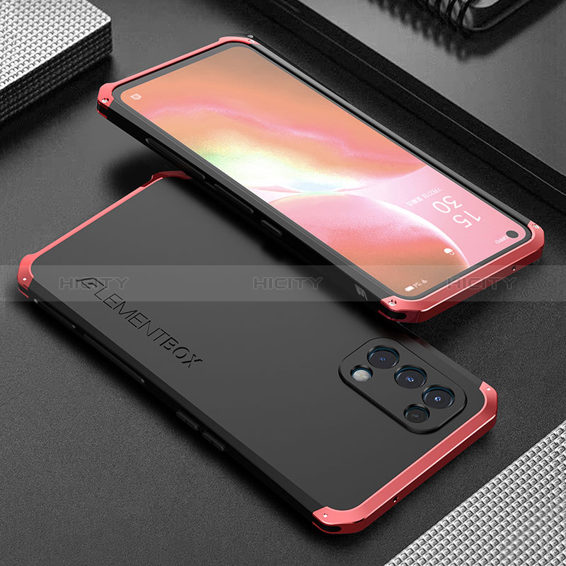 Handyhülle Hülle Luxus Aluminium Metall Tasche 360 Grad Ganzkörper für Oppo K9 5G Rot und Schwarz