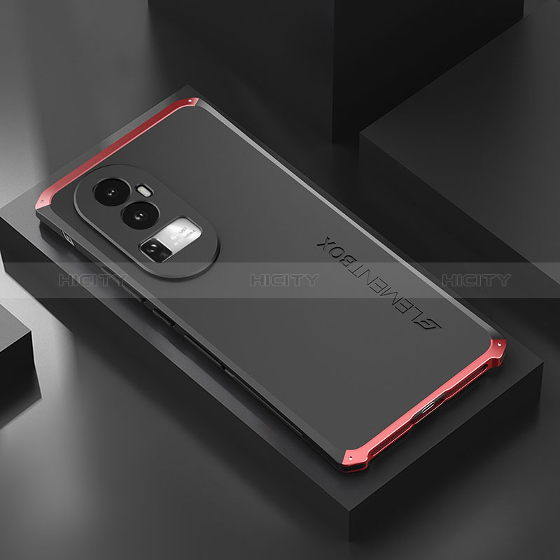 Handyhülle Hülle Luxus Aluminium Metall Tasche 360 Grad Ganzkörper für Oppo Reno10 Pro+ Plus 5G Rot und Schwarz