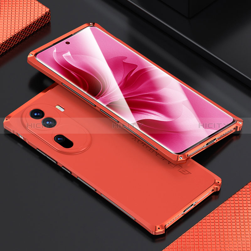 Handyhülle Hülle Luxus Aluminium Metall Tasche 360 Grad Ganzkörper für Oppo Reno11 Pro 5G Rot Plus