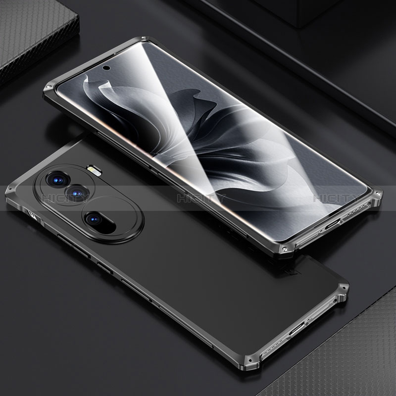 Handyhülle Hülle Luxus Aluminium Metall Tasche 360 Grad Ganzkörper für Oppo Reno11 Pro 5G Schwarz Plus