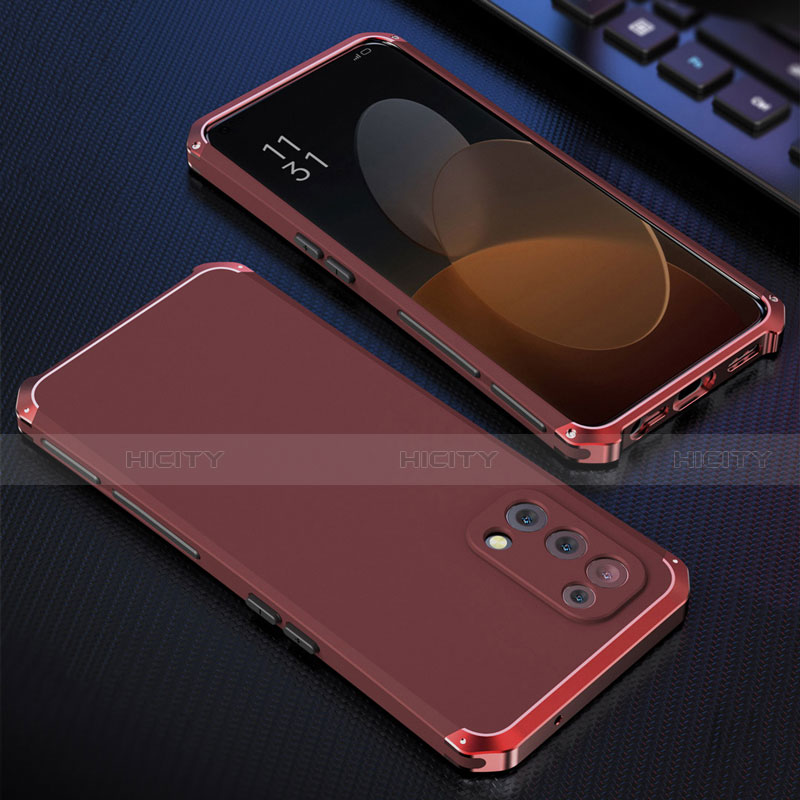 Handyhülle Hülle Luxus Aluminium Metall Tasche 360 Grad Ganzkörper für Oppo Reno5 5G Rot