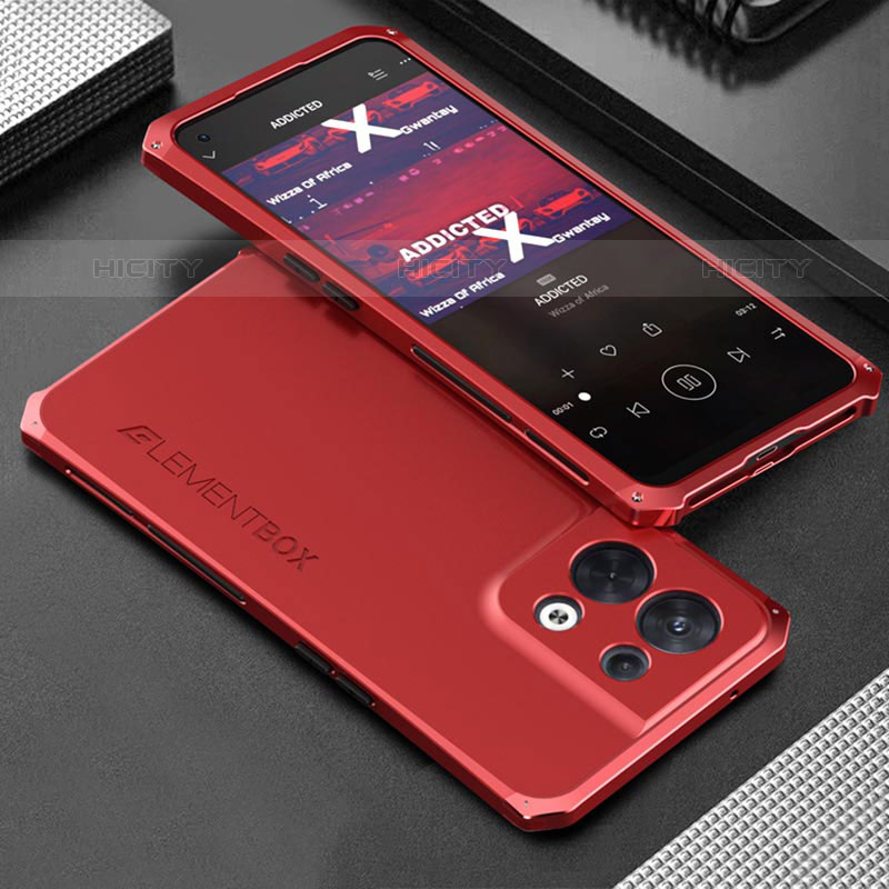 Handyhülle Hülle Luxus Aluminium Metall Tasche 360 Grad Ganzkörper für Oppo Reno9 5G Rot