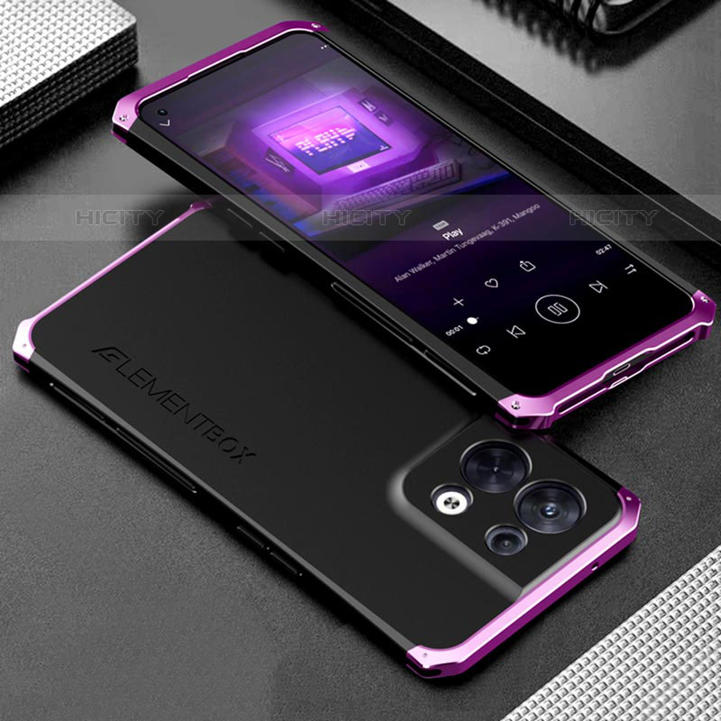 Handyhülle Hülle Luxus Aluminium Metall Tasche 360 Grad Ganzkörper für Oppo Reno9 Pro 5G Violett