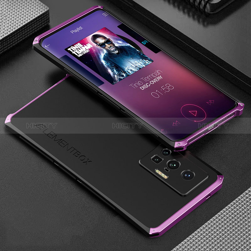 Handyhülle Hülle Luxus Aluminium Metall Tasche 360 Grad Ganzkörper für Vivo X70 Pro 5G Violett