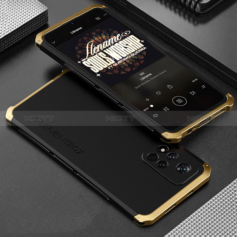 Handyhülle Hülle Luxus Aluminium Metall Tasche 360 Grad Ganzkörper für Xiaomi Mi 11i 5G (2022) Gold und Schwarz