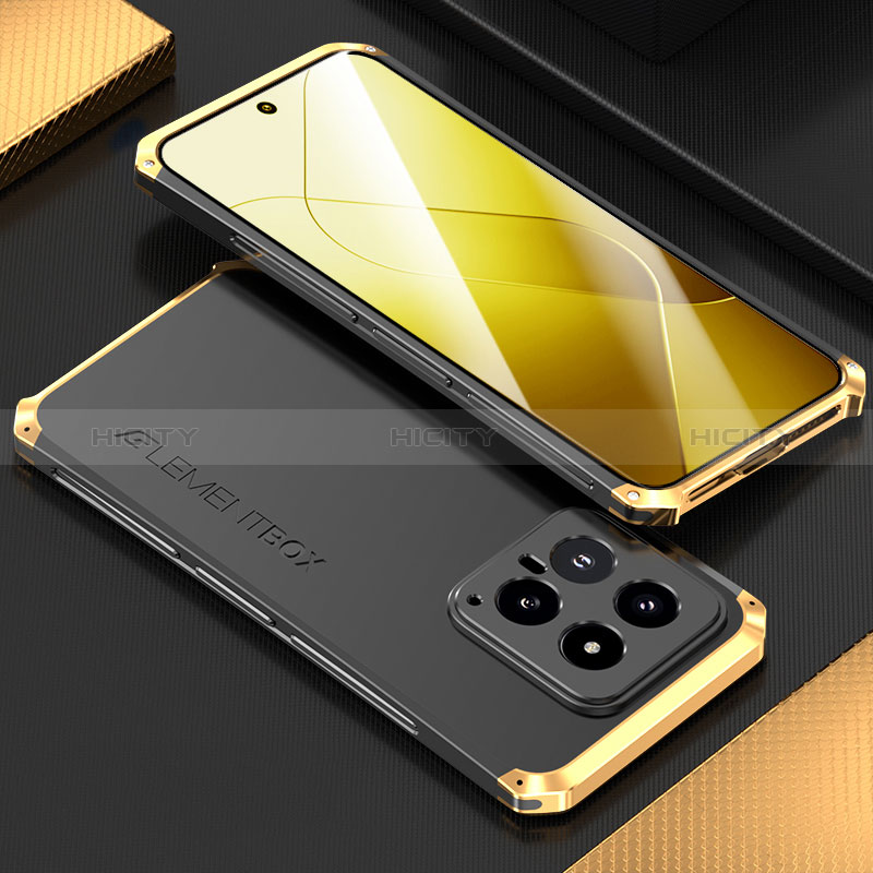 Handyhülle Hülle Luxus Aluminium Metall Tasche 360 Grad Ganzkörper für Xiaomi Mi 14 Pro 5G Gold und Schwarz