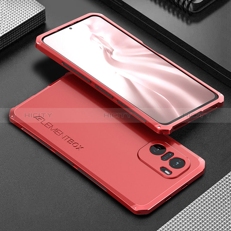 Handyhülle Hülle Luxus Aluminium Metall Tasche 360 Grad Ganzkörper für Xiaomi Poco F3 5G Rot