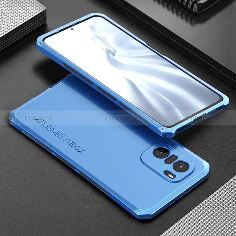 Handyhülle Hülle Luxus Aluminium Metall Tasche 360 Grad Ganzkörper für Xiaomi Redmi K40 Pro 5G Blau Plus