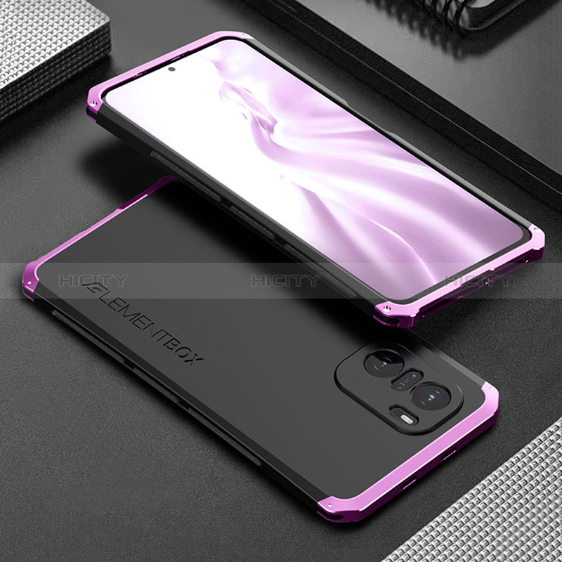 Handyhülle Hülle Luxus Aluminium Metall Tasche 360 Grad Ganzkörper für Xiaomi Redmi K40 Pro 5G Violett Plus