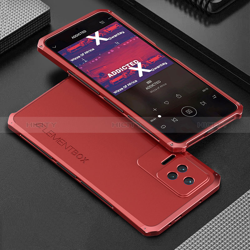 Handyhülle Hülle Luxus Aluminium Metall Tasche 360 Grad Ganzkörper für Xiaomi Redmi K50 5G Rot