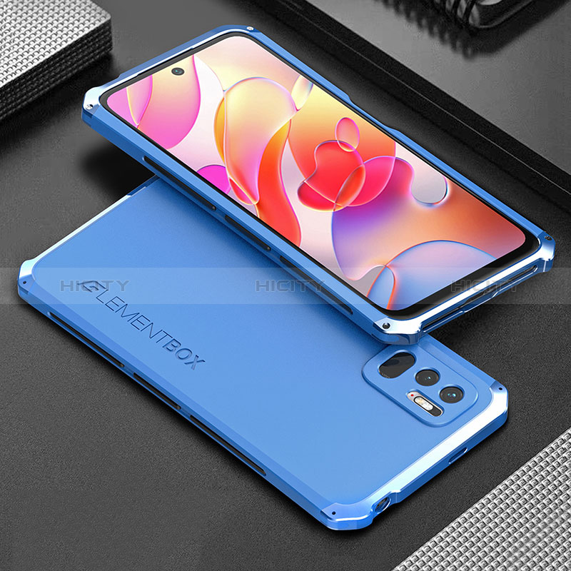 Handyhülle Hülle Luxus Aluminium Metall Tasche 360 Grad Ganzkörper für Xiaomi Redmi Note 10 JE 5G Blau Plus