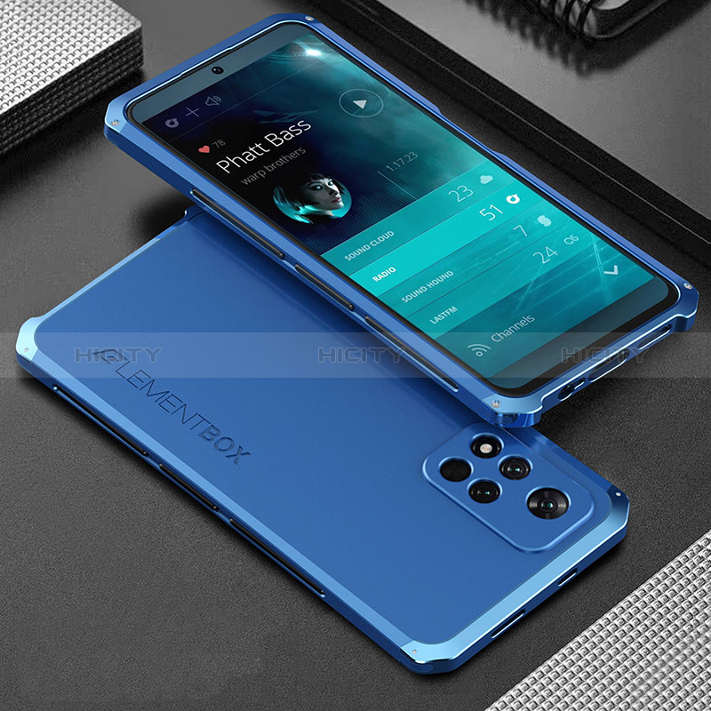 Handyhülle Hülle Luxus Aluminium Metall Tasche 360 Grad Ganzkörper für Xiaomi Redmi Note 11 Pro+ Plus 5G Blau