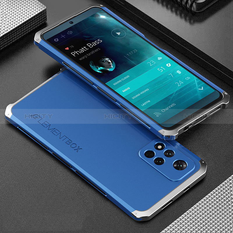 Handyhülle Hülle Luxus Aluminium Metall Tasche 360 Grad Ganzkörper für Xiaomi Redmi Note 11 Pro+ Plus 5G Silber und Blau