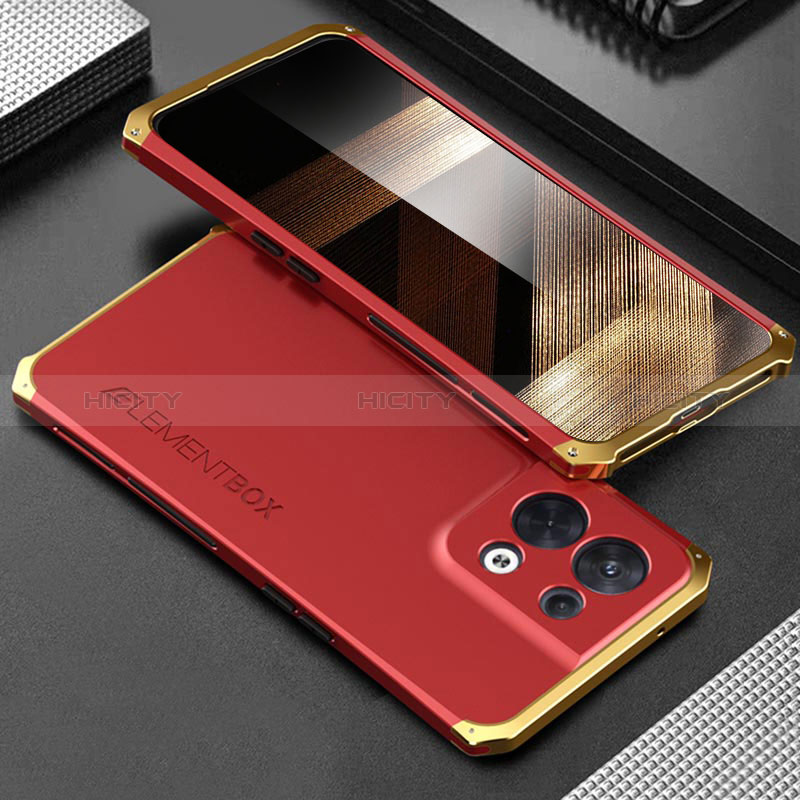 Handyhülle Hülle Luxus Aluminium Metall Tasche 360 Grad Ganzkörper für Xiaomi Redmi Note 13 Pro 5G Gold und Rot Plus