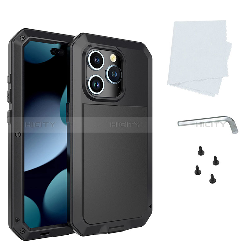 Handyhülle Hülle Luxus Aluminium Metall Tasche 360 Grad Ganzkörper HJ1 für Apple iPhone 14 Pro groß