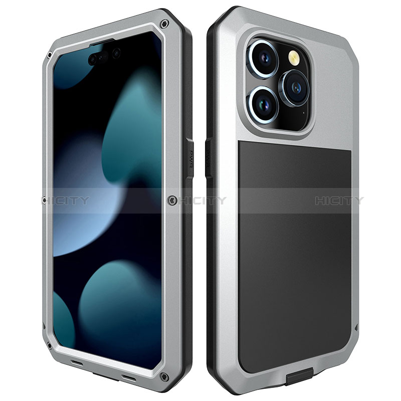 Handyhülle Hülle Luxus Aluminium Metall Tasche 360 Grad Ganzkörper HJ1 für Apple iPhone 15 Pro groß