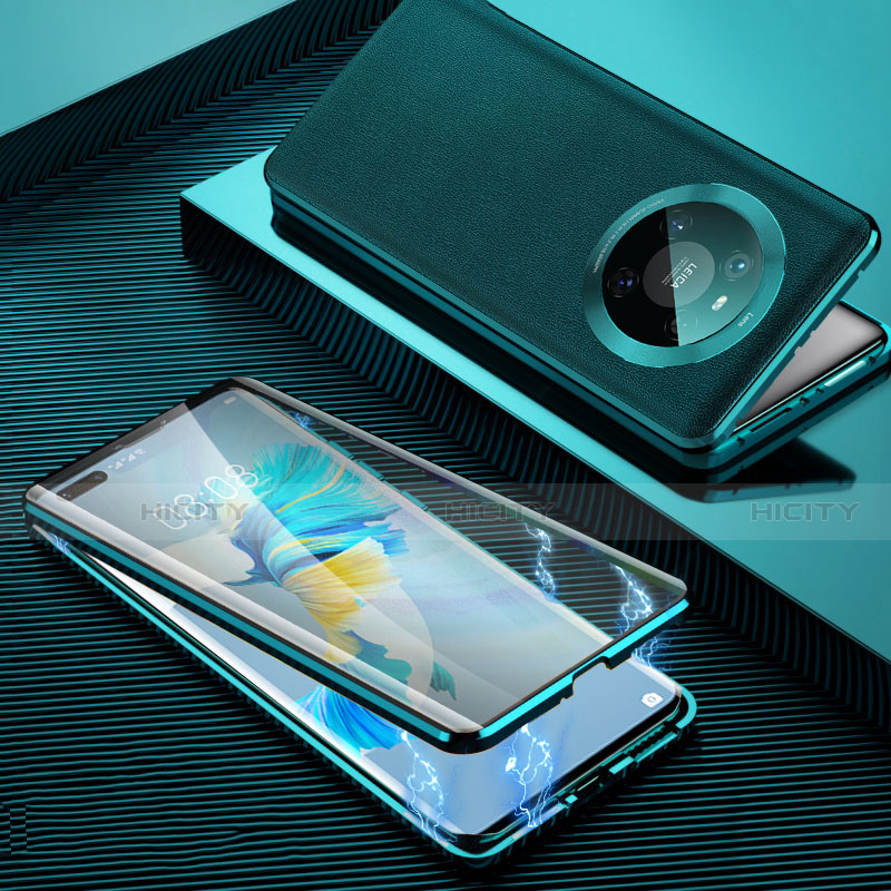 Handyhülle Hülle Luxus Aluminium Metall Tasche 360 Grad Ganzkörper K01 für Huawei Mate 40 Pro Cyan