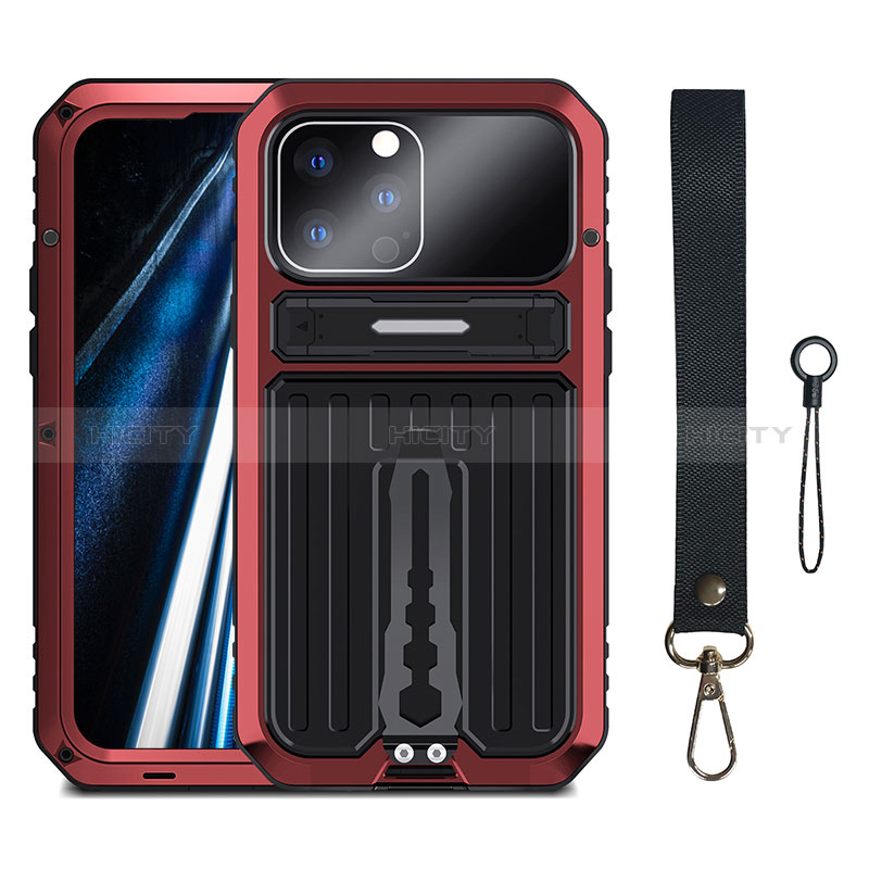 Handyhülle Hülle Luxus Aluminium Metall Tasche 360 Grad Ganzkörper LK2 für Apple iPhone 14 Pro Max Rot Plus