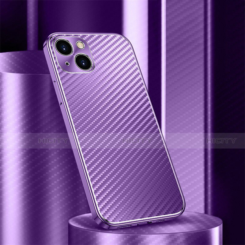 Handyhülle Hülle Luxus Aluminium Metall Tasche 360 Grad Ganzkörper M01 für Apple iPhone 14 Violett