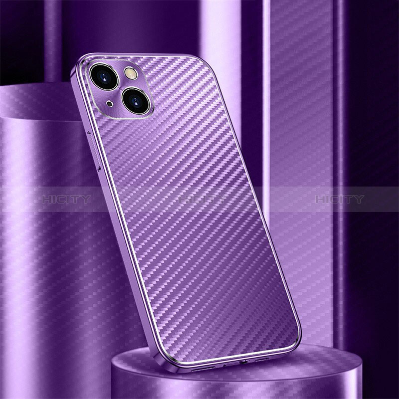 Handyhülle Hülle Luxus Aluminium Metall Tasche 360 Grad Ganzkörper M01 für Apple iPhone 15 Plus Violett Plus